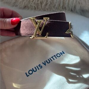 Louis Vuitton Brown Suede Belt with Gold Hardware